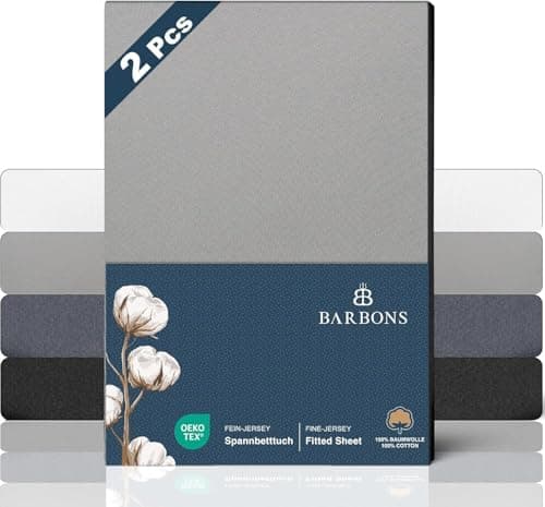 BARBONS Spannbettlaken 140x200 cm – 100% Baumwolle Jersey, für Boxspringbett & Matratzen bis 27 cm – Hellgrau