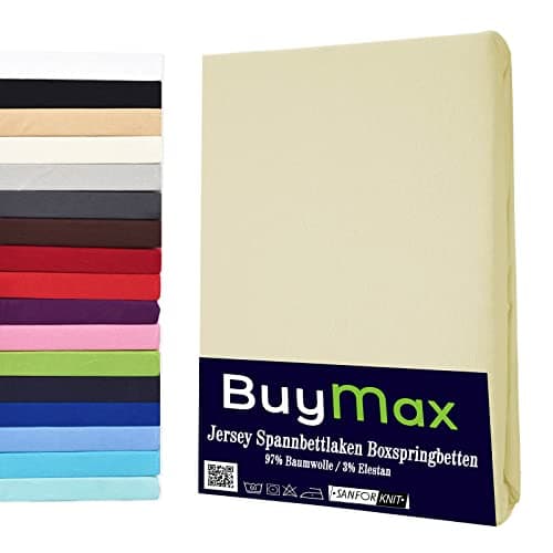 Buymax® Spannbettlaken 140x200 cm – 100% Baumwolle (Jersey), für Matratzen bis 25 cm