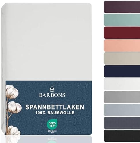BARBONS Spannbettlaken 140x200 cm – 100% Baumwolle Jersey, für Boxspringbett & Matratzen bis 27 cm – Hellgrau
