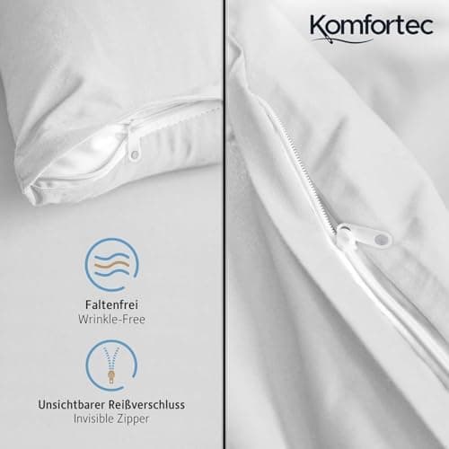 Komfortec Bettwäsche 2‑teilig (Bettbezug 155x220 + Kissenbezug 80x80) – superweiche gebürstete 100% Mikrofaser, Grau, OE