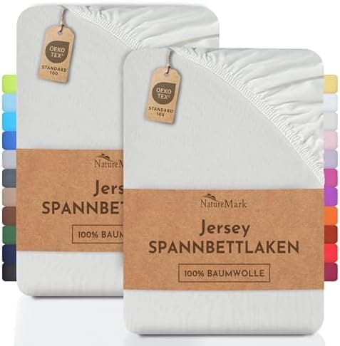 NatureMark Jersey-Spannbettlaken 2er-Pack – 100% Baumwolle, 90 x 200–100 x 200 cm, Creme/Natur