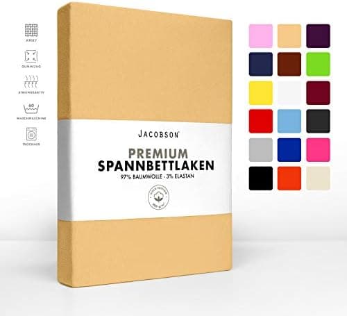 Jacobson Jersey-Spannbettlaken aus Baumwolle – OEKO-TEX STANDARD 100, 180x200–200x200 cm, Weiß