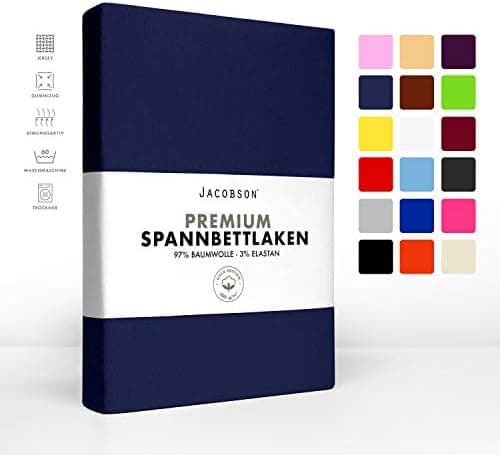 Jacobson Jersey-Spannbettlaken aus Baumwolle – OEKO-TEX STANDARD 100, 180x200–200x200 cm, Weiß