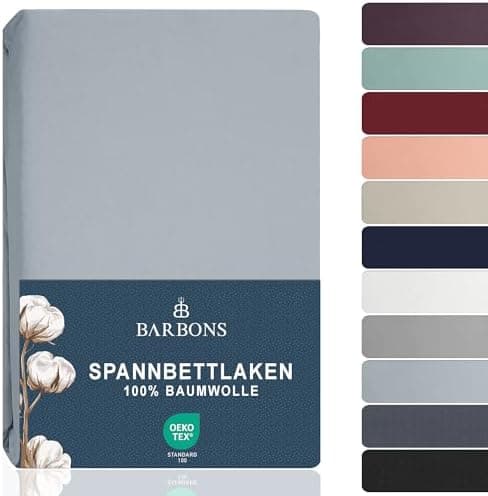 BARBONS Spannbettlaken 140x200 cm – 100% Baumwolle Jersey, für Boxspringbett & Matratzen bis 27 cm – Hellgrau