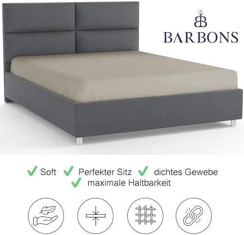 BARBONS Spannbettlaken 140x200 cm – 100% Baumwolle Jersey, für Boxspringbett & Matratzen bis 27 cm – Hellgrau
