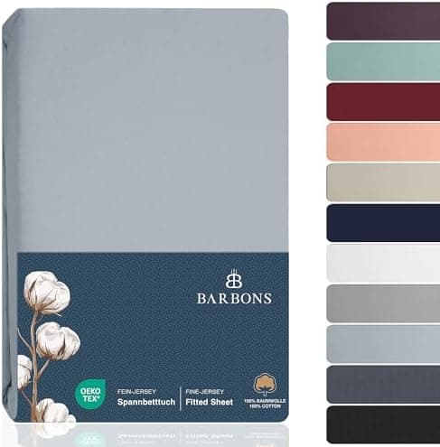 BARBONS Spannbettlaken 140x200 cm – 100% Baumwolle Jersey, für Boxspringbett & Matratzen bis 27 cm – Hellgrau