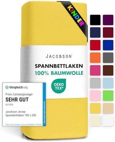 Jacobson Jersey-Spannbettlaken aus Baumwolle – OEKO-TEX STANDARD 100, 180x200–200x200 cm, Weiß