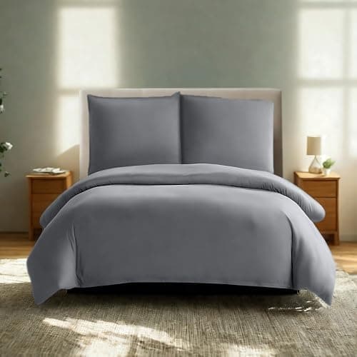 Komfortec Bettwäsche 2‑teilig (Bettbezug 155x220 + Kissenbezug 80x80) – superweiche gebürstete 100% Mikrofaser, Grau, OE
