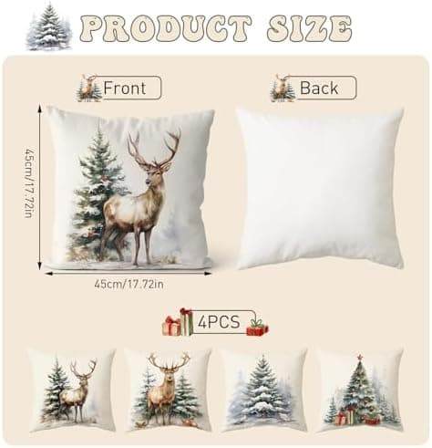 Aitsite 4er-Pack Weihnachts-Kissenbezüge 45 x 45 cm – Winterliche Dekoration für Sofa & Wohnzimmer