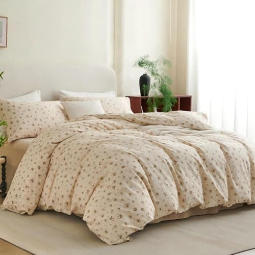 Freyamy Bettwäsche 135x200 cm – 2‑teilig Baumwolle, Floral (Weiß/Rosa/Grün) inkl. Kissenbezug 80x80 cm