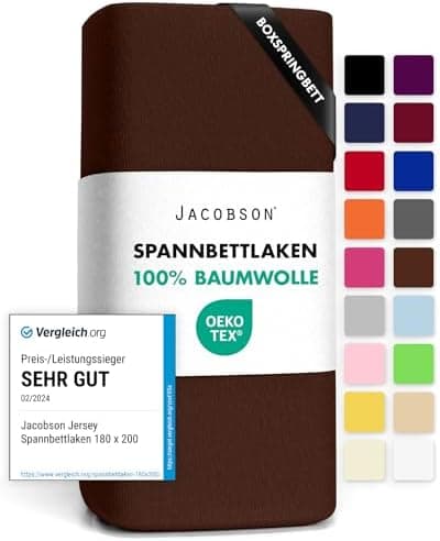 Jacobson Jersey-Spannbettlaken aus Baumwolle – OEKO-TEX STANDARD 100, 180x200–200x200 cm, Weiß