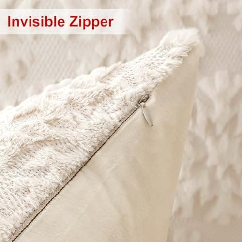 Artscope 2er-Set Kissenbezüge (40x40 cm) – weicher Kurzplüsch Wollsamt, Schneeflocke Creme Beige