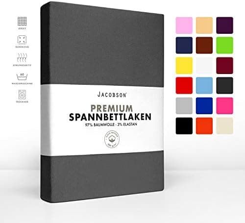 Jacobson Jersey-Spannbettlaken aus Baumwolle – OEKO-TEX STANDARD 100, 180x200–200x200 cm, Weiß