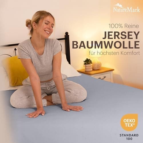 NatureMark Jersey-Spannbettlaken 2er-Pack – 100% Baumwolle, 90 x 200–100 x 200 cm, Creme/Natur