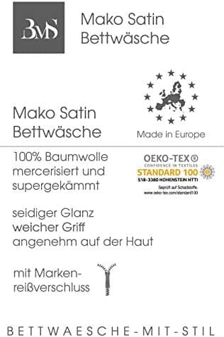 Bettwäsche Mako‑Satin (Baumwollsatin) 140 x 200 cm – OEKO‑TEX STANDARD 100