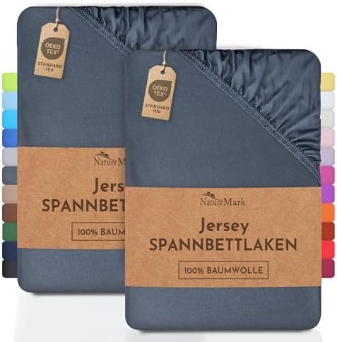 NatureMark Jersey-Spannbettlaken 2er-Pack – 100% Baumwolle, 90 x 200–100 x 200 cm, Creme/Natur