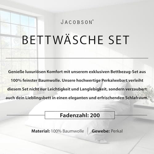 JACOBSON Bettwäsche 135x200 – 100% Baumwolle Perkal, OEKO‑TEX, 2‑teilig (135x200 + 80x80) mit Reißverschluss, Anthrazit