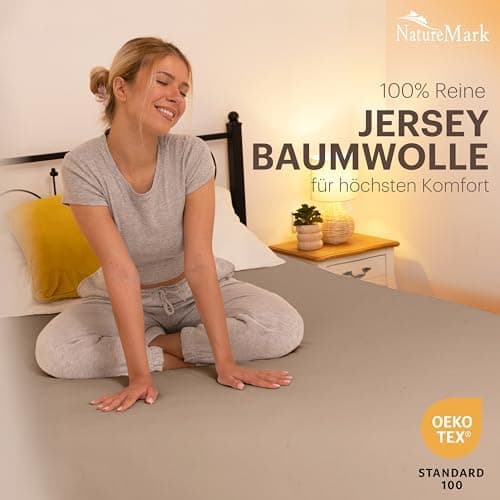 NatureMark Jersey-Spannbettlaken 2er-Pack – 100% Baumwolle, 90 x 200–100 x 200 cm, Creme/Natur