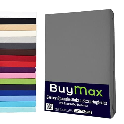 Buymax® Spannbettlaken 140x200 cm – 100% Baumwolle (Jersey), für Matratzen bis 25 cm