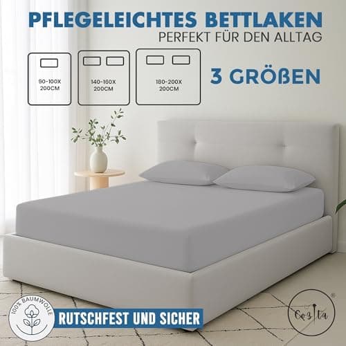 Spannbettlaken 140x200 cm – 100% Baumwoll‑Jersey, passend für Matratzen bis 25 cm Höhe