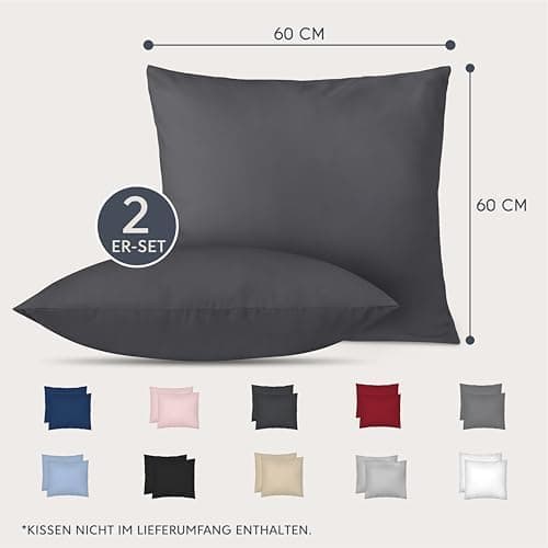 Dreamzie Kissenbezug 40x80 (2er Set) – Mikrofaser weich, OEKO-TEX STANDARD 100, Anthrazit mit Reißverschluss