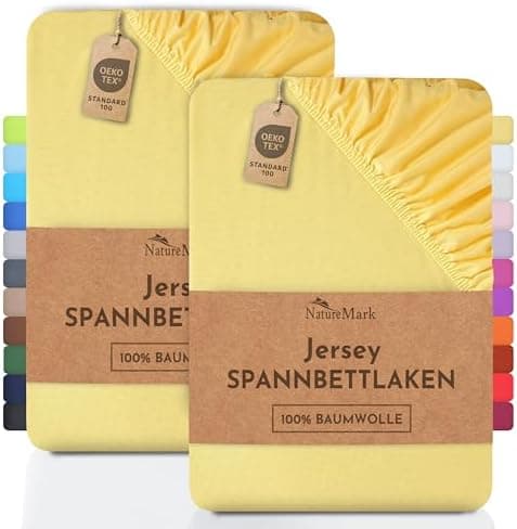 NatureMark Jersey-Spannbettlaken 2er-Pack – 100% Baumwolle, 90 x 200–100 x 200 cm, Creme/Natur