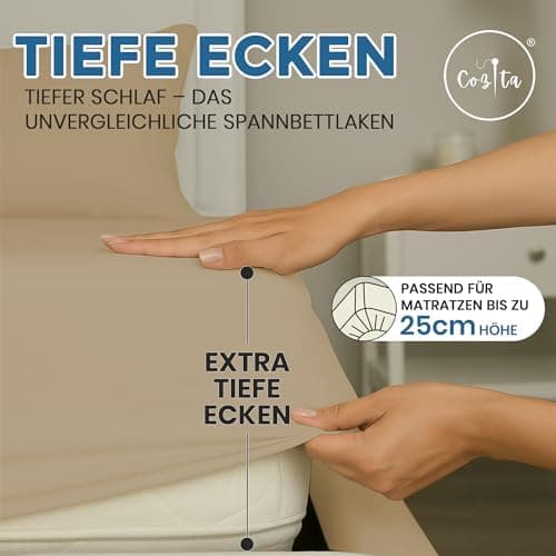 Spannbettlaken 140x200 cm – 100% Baumwoll‑Jersey, passend für Matratzen bis 25 cm Höhe