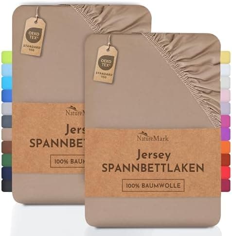 NatureMark Jersey-Spannbettlaken 2er-Pack – 100% Baumwolle, 90 x 200–100 x 200 cm, Creme/Natur