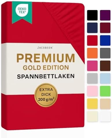Jacobson Premium Spannbettlaken Jersey 200 g/m² – XL Überlänge für Matratzengrößen 140×200–160×220 cm, Natur