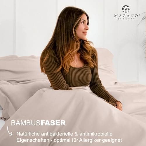 Magano® Bettwäsche 135x200 Taupe – Bambus & Baumwolle Satin 400 TC Premium, Deckenbezug 135x200 cm + Kissenbezug 40x80 c