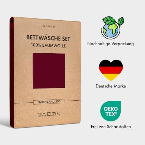 JACOBSON Bettwäsche 135x200 – 100% Baumwolle Perkal, OEKO‑TEX, 2‑teilig (135x200 + 80x80) mit Reißverschluss, Anthrazit