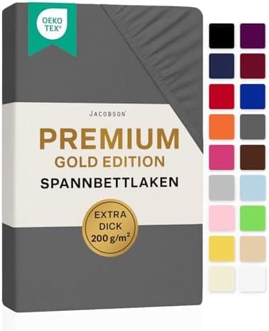 Jacobson Premium Spannbettlaken Jersey 200 g/m² – XL Überlänge für Matratzengrößen 140×200–160×220 cm, Natur