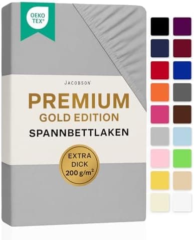 Jacobson Premium Spannbettlaken Jersey 200 g/m² – XL Überlänge für Matratzengrößen 140×200–160×220 cm, Natur