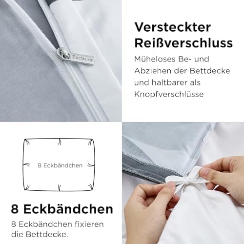 BEDSURE Bettwäsche-Set 135x200 (4-teilig) – Wendebettwäsche OEKO-TEX STANDARD 100 mit Reißverschluss, 2×80x80 Kissenbezü