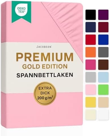 Jacobson Premium Spannbettlaken Jersey 200 g/m² – XL Überlänge für Matratzengrößen 140×200–160×220 cm, Natur