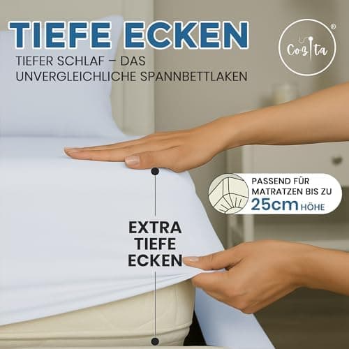 Spannbettlaken 140x200 cm – 100% Baumwoll‑Jersey, passend für Matratzen bis 25 cm Höhe