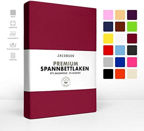 Jacobson Jersey-Spannbettlaken aus Baumwolle – OEKO-TEX STANDARD 100, 180x200–200x200 cm, Weiß