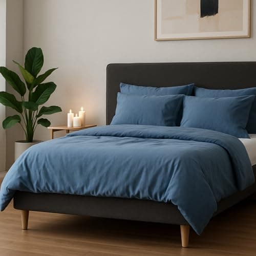 Bettwäsche 155x220 Baumwolle Jeans Blau – 2-teilig mit Reißverschluss, Bettbezug 155x220 + Kissenbezug 80x80
