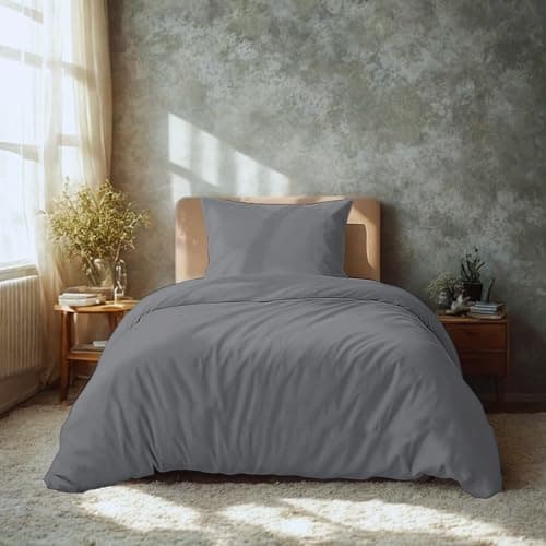 Komfortec Bettwäsche 2‑teilig (Bettbezug 155x220 + Kissenbezug 80x80) – superweiche gebürstete 100% Mikrofaser, Grau, OE