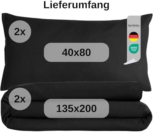 Komfortec Bettwäsche 2‑teilig (Bettbezug 155x220 + Kissenbezug 80x80) – superweiche gebürstete 100% Mikrofaser, Grau, OE