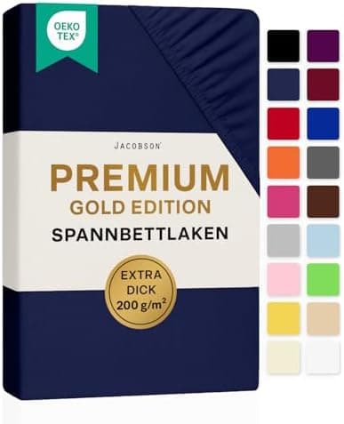 Jacobson Premium Spannbettlaken Jersey 200 g/m² – XL Überlänge für Matratzengrößen 140×200–160×220 cm, Natur