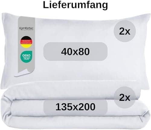 Komfortec Bettwäsche 2‑teilig (Bettbezug 155x220 + Kissenbezug 80x80) – superweiche gebürstete 100% Mikrofaser, Grau, OE
