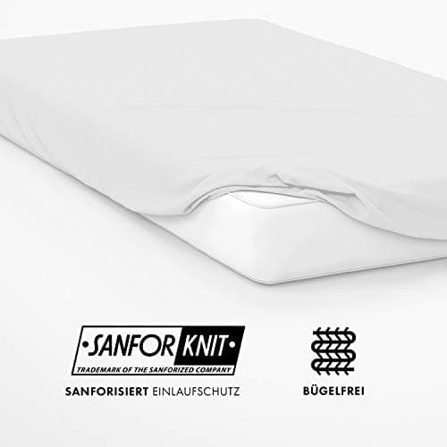 Jacobson Jersey-Spannbettlaken aus Baumwolle – OEKO-TEX STANDARD 100, 180x200–200x200 cm, Weiß