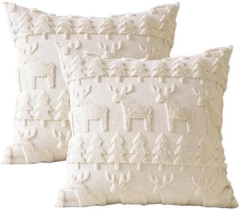 Artscope 2er-Set Kissenbezüge (40x40 cm) – weicher Kurzplüsch Wollsamt, Schneeflocke Creme Beige