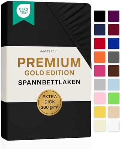 Jacobson Premium Spannbettlaken Jersey 200 g/m² – XL Überlänge für Matratzengrößen 140×200–160×220 cm, Natur