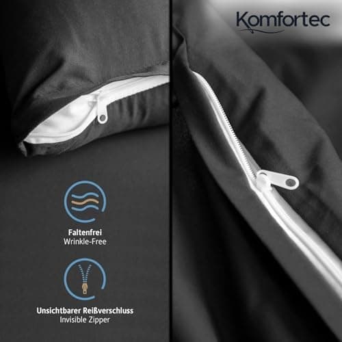 Komfortec Bettwäsche 2‑teilig (Bettbezug 155x220 + Kissenbezug 80x80) – superweiche gebürstete 100% Mikrofaser, Grau, OE