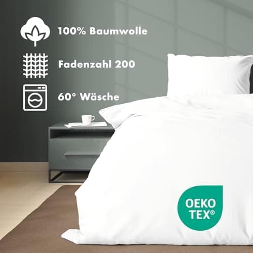 JACOBSON Bettwäsche 135x200 – 100% Baumwolle Perkal, OEKO‑TEX, 2‑teilig (135x200 + 80x80) mit Reißverschluss, Anthrazit