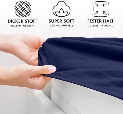Jacobson Premium Spannbettlaken Jersey 200 g/m² – XL Überlänge für Matratzengrößen 140×200–160×220 cm, Natur