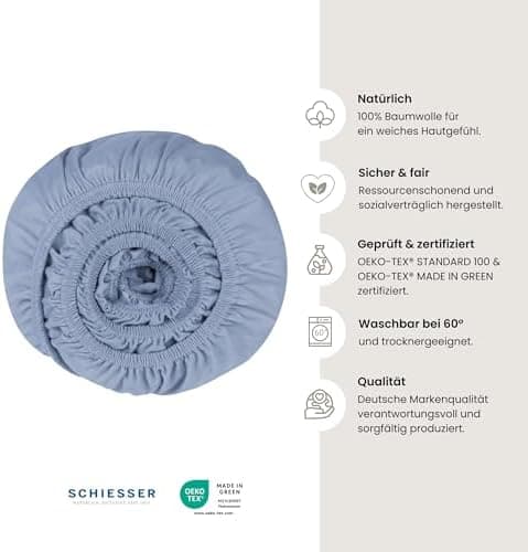 Schiesser Spannbettlaken Jessi – 100% gekämmte Baumwolle aus nachhaltiger Produktion | 180–190×200 cm, Matratzenhöhe bis