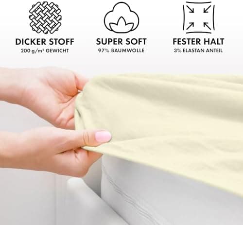 Jacobson Premium Spannbettlaken Jersey 200 g/m² – XL Überlänge für Matratzengrößen 140×200–160×220 cm, Natur